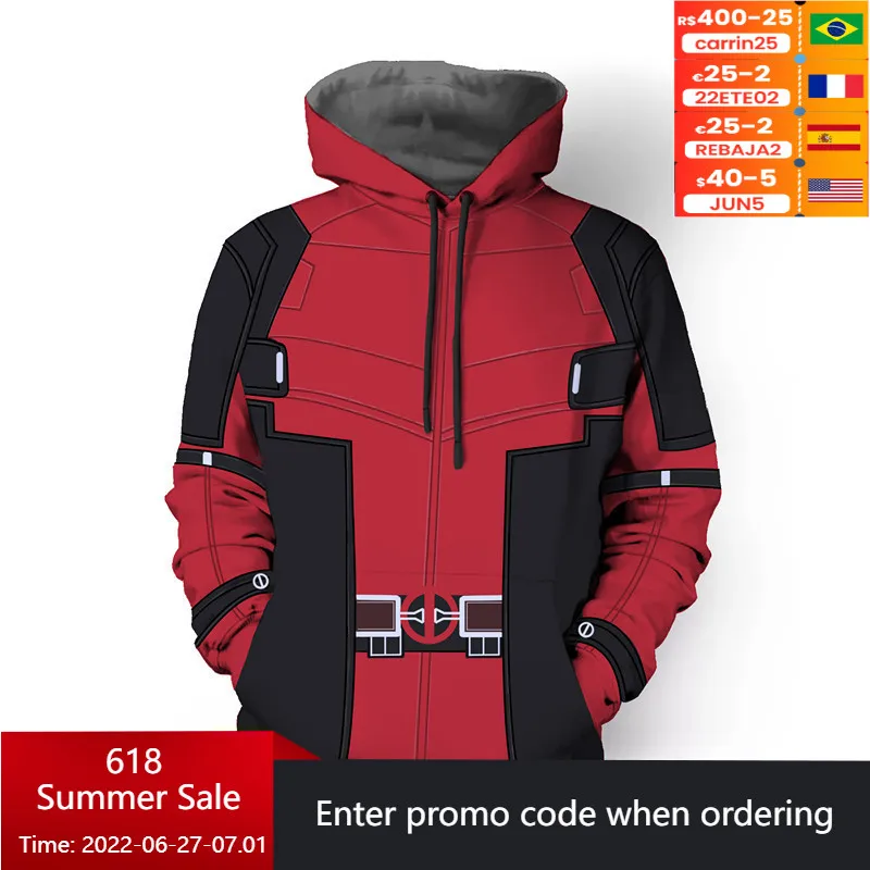 Толстовка для косплея Дэдпула пуловер повседневный свободный спортивный костюм