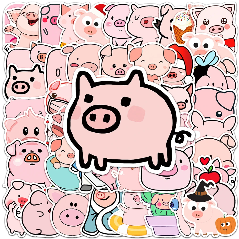 

10/30/50 Pcs Pink Pig Sticker Cartoon Cute Animal Waterproof PVC For Graffiti Divination Refrigerator Skateboard Classic Toy