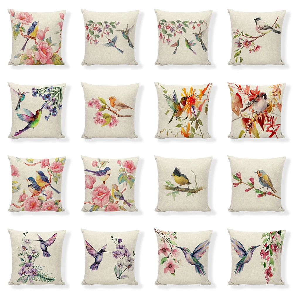 Забавные наволочки в китайском стиле с рисунком цветов и птиц колибри 45x45 см