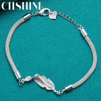 chshine 925 sterling silver fish heart net snake chain bracelet for women fashion wedding engagement party jewelry
