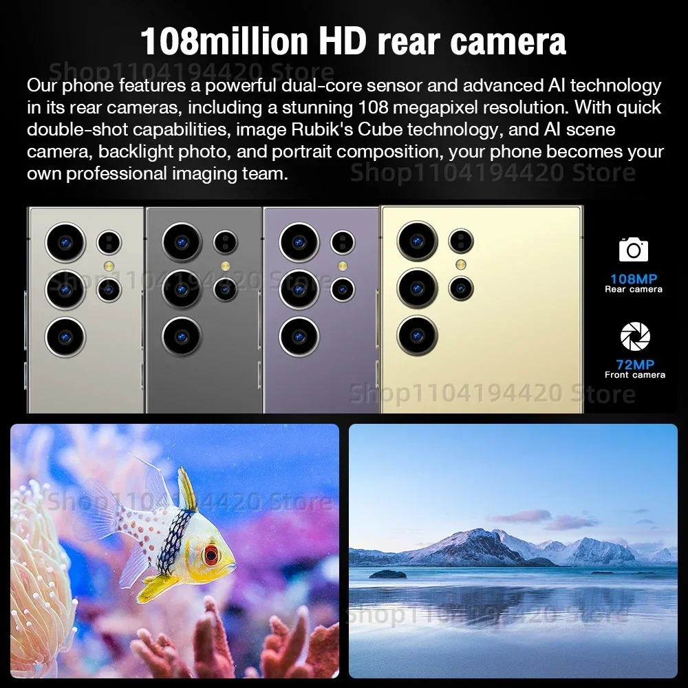 Смартфон S24 Ultra 22 ГБ + 2 ТБ 7 3 HD-экран мобильный телефон 5G Dual Sim 108 МП камера Android14