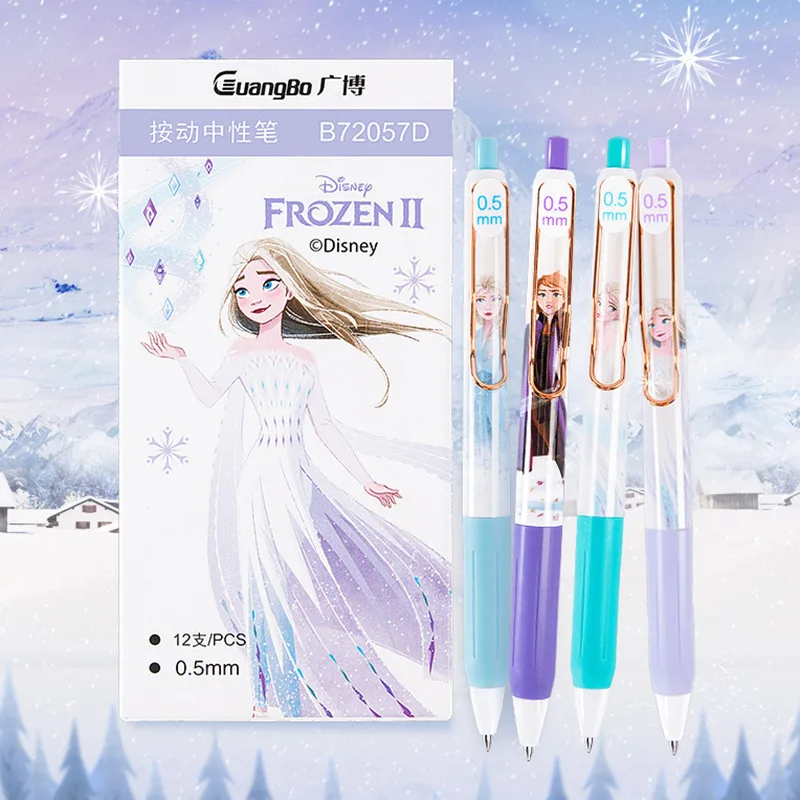 

Disney 12/24pcs Gel Pen Frozen Cartoon Aisha Anna Press Students Writing Stationery Pens Black 0.5mm Boxed School Signature Pens