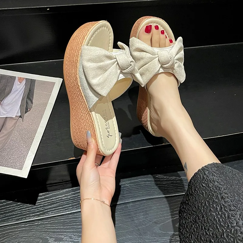 Women's Slippers 2023 Fashion Pee Toe Summer Shoes Classics Butterfly-knot High Heels Women Slides Platform Wedge Shoes of Women