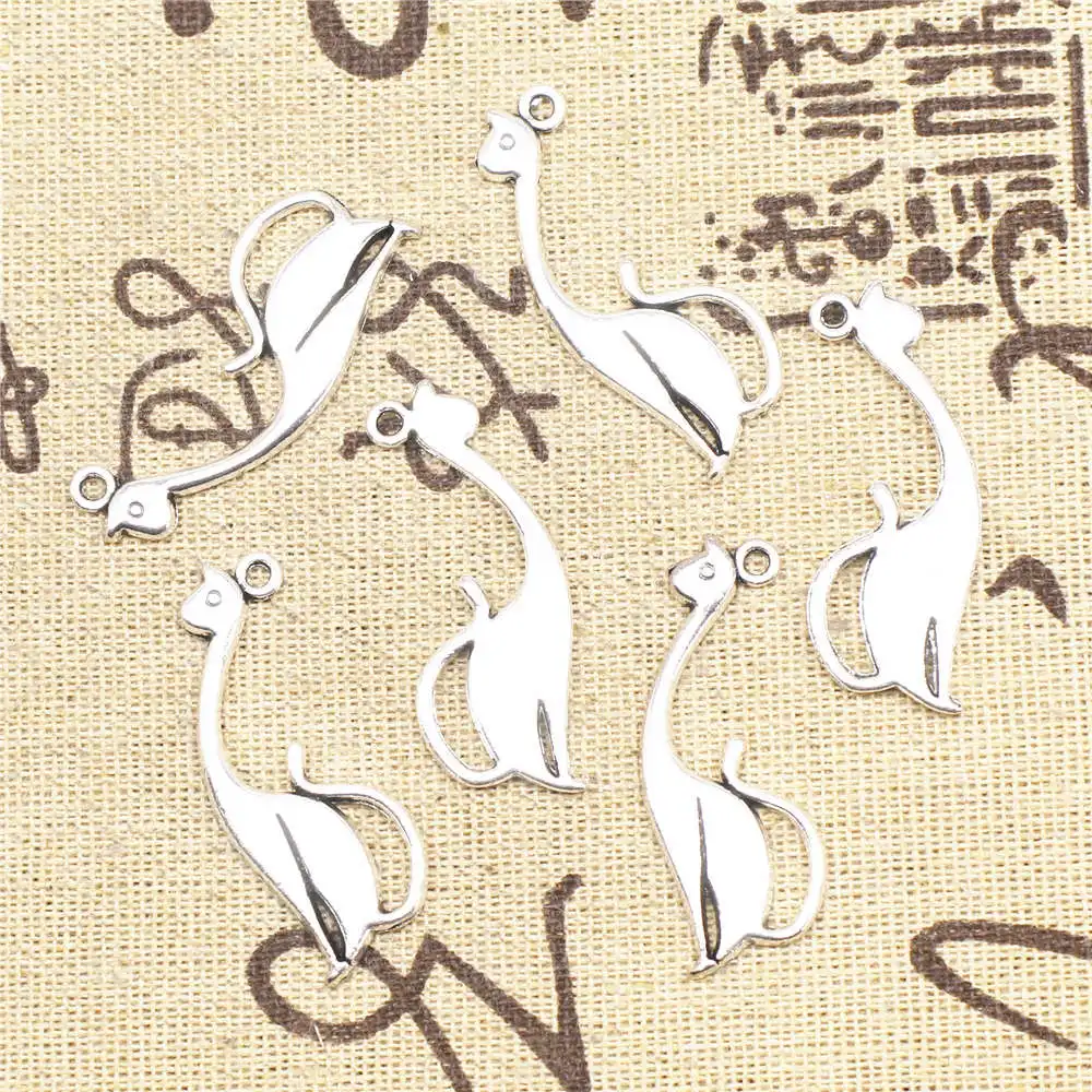 

5pcs Antique Silver Color 14x37mm Cat Charms Handmade Jewerly Diy