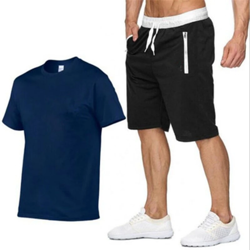 

2022 Cotton-hemp Summer 2021two Piece Set Men Short Sleeve T Shirt Cropped Top D30