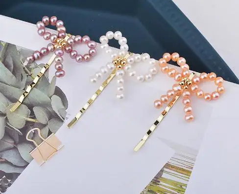 

Unique Design AA Pearl Hairpin, White Real Pearl 3-5mm butterfly knot Pin Jewelry,Wedding Birthday Party Charming Women Gift