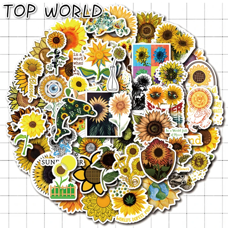 

10/50Pcs/set Common Sunflowes Cartoon Funny Plant Graffiti Stickers For Laptop Phone Case Luggage Skateboard Kids DIY Guitar