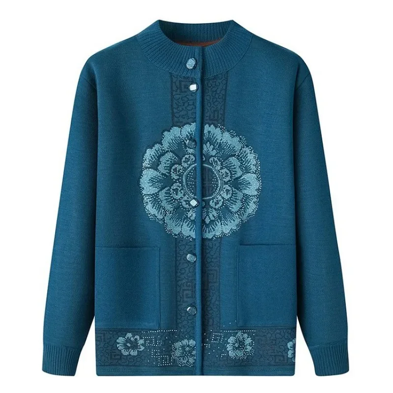 Женский зимний Кардиган среднего и пожилого возраста вязаный утепленный свитер