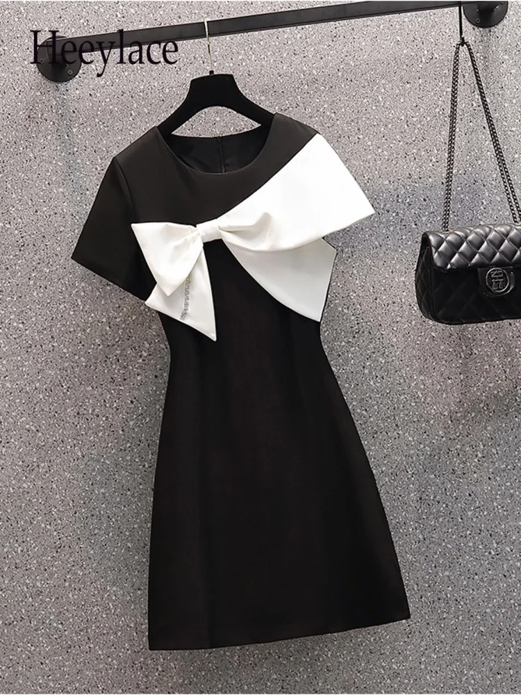 

2023 Summer Short Sleeve High Waist A-line Dress For Women Irregular Bow Sleeve Patchwork Dresses For Women Vestidos De Fiesta