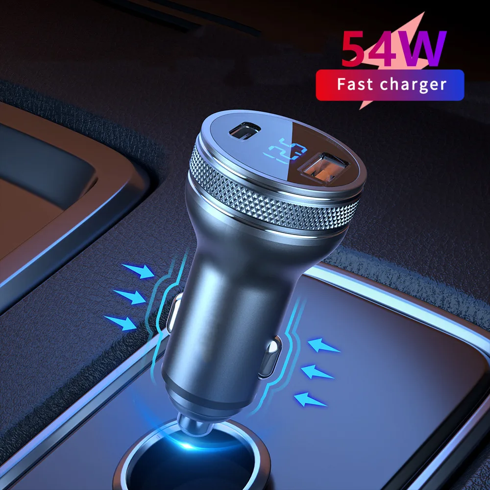 

54W Fast Charge Car Charger USB Type C Adapter For iPhone 13 12 11 Pro Max Xiaomi QC 4.0 3.0 Portable Cellphone PD Car Charger