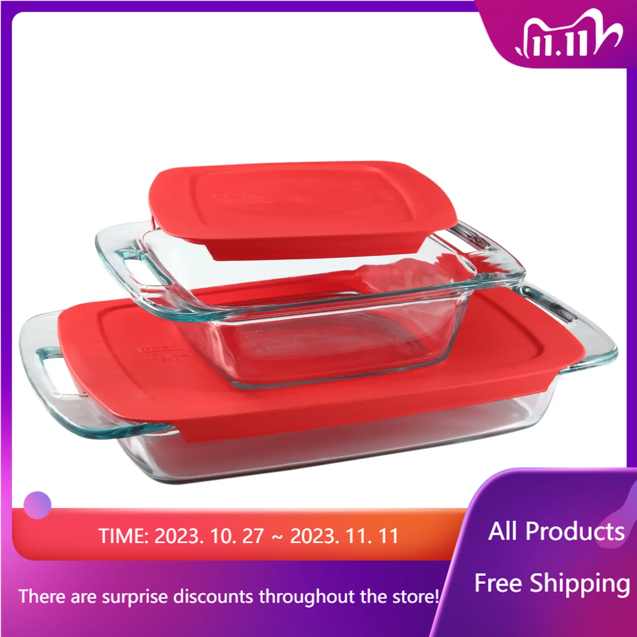 

Easy Grab 4-piece Glass Bakeware Set with Red Lids, Fridge Organizer Containers, Food Storage, Kitchen Storage Container Fast Tr