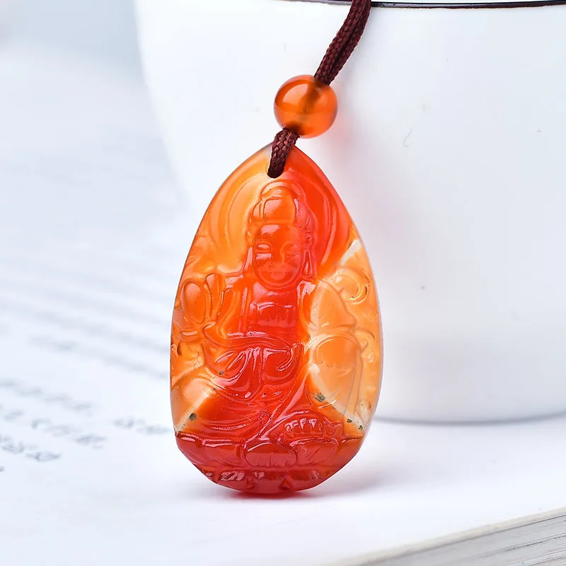 

Natural Crystals Red Agate Carved Buddha Pendant Lucky Amulet Energy Stone Beads Necklace Fashion Jewelry Gift Random Delivery