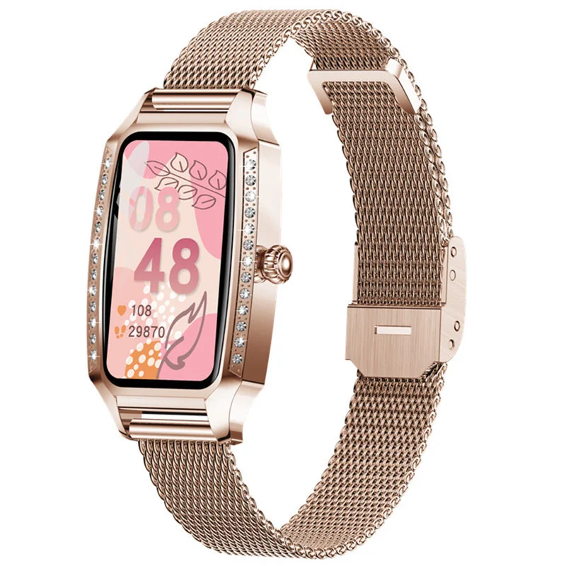 

1.47" Mini Full Touch Smart Watch for Women, Diamond Steel Strap IP68 Waterproof Pedometer Heart Rate Monitor Girls Wristband