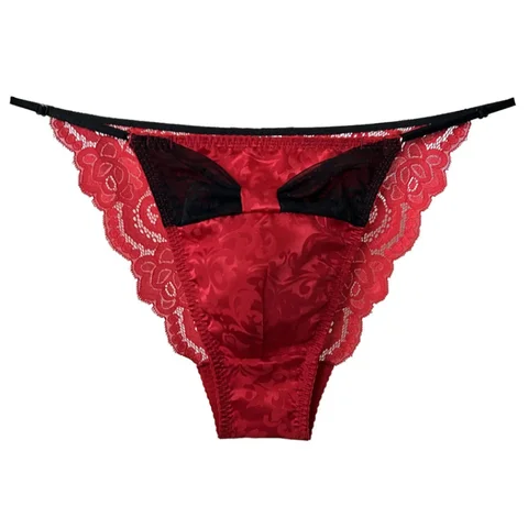 Мужской галстук-бабочка, красные шелковые короткие трусики, кружевной дизайн, с низкой талией, подарки BF, FKK, вечерние танцевальные костюмы для живого шоу, Harajuku Thai