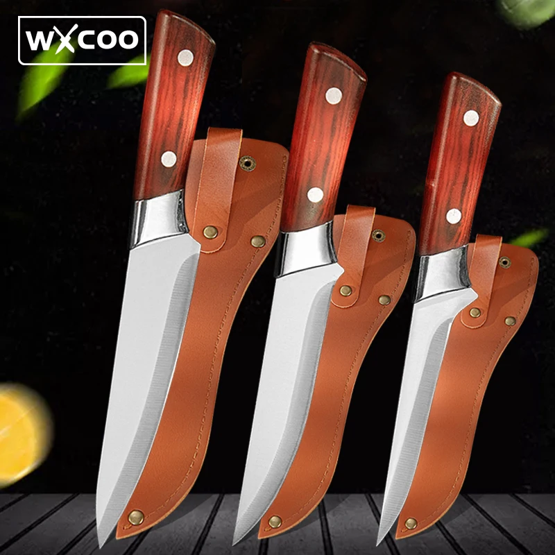

Kitchen Knives Meat Cleaver Butcher Bone Cutting Knife with Sheath Chef's Knife Slaughtering Sheep Fish Pig Steel Boning Knives