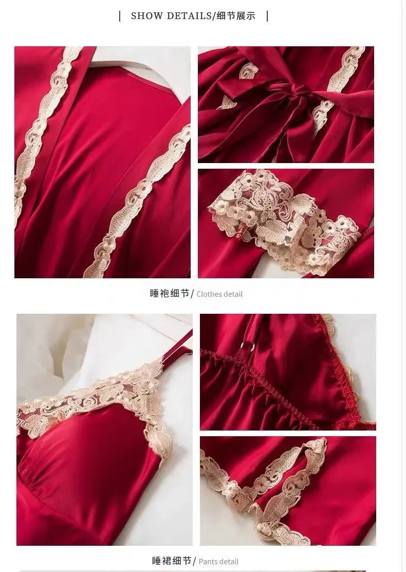 Высококачественные роскошные сексуальные кружевные пижамы из ледяного шелка