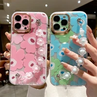 fashion flower phone cases for iphone 13 pro max 12 11 xr se2020 x 7 8 plus colorful floral back cover wristband with bracelet