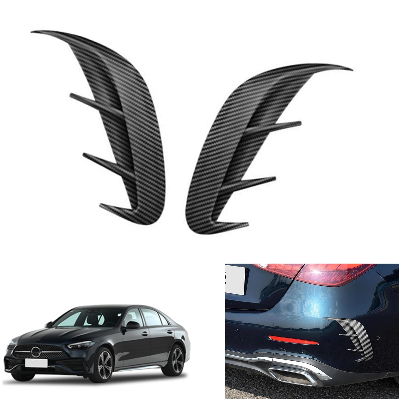 

2PCS Car Rear Side Air Vent Trim Sticker Cover Spoiler Canard Fin For Mercedes Benz C Class W205 2021-2022 Sport Model