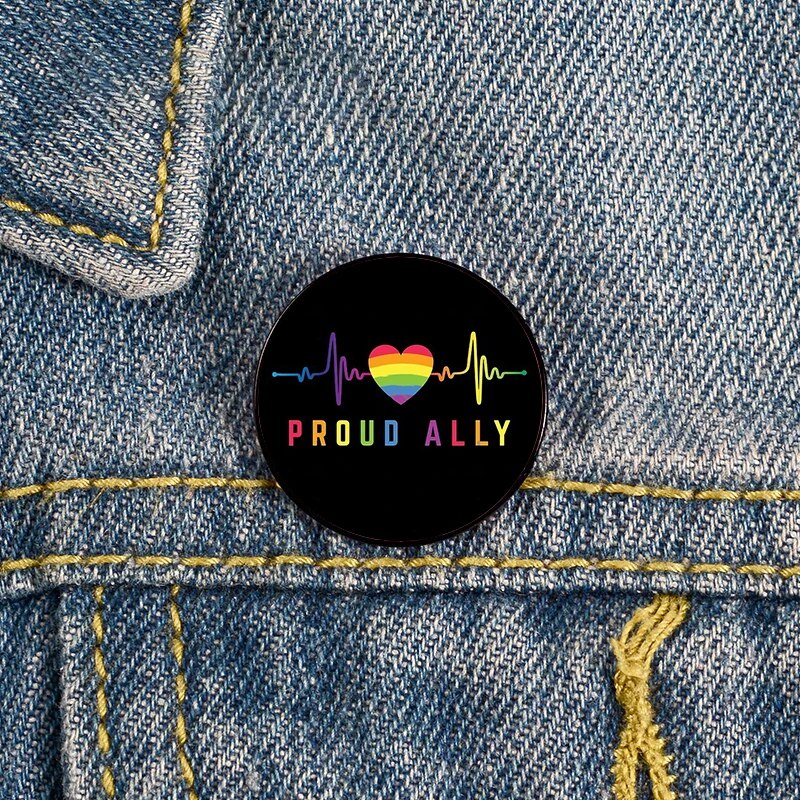 

Heart Proud Ally pride LGBT Pin Custom Funny vintage Brooches Shirt Lapel teacher Bag Badge pins for Lover Girl Friends