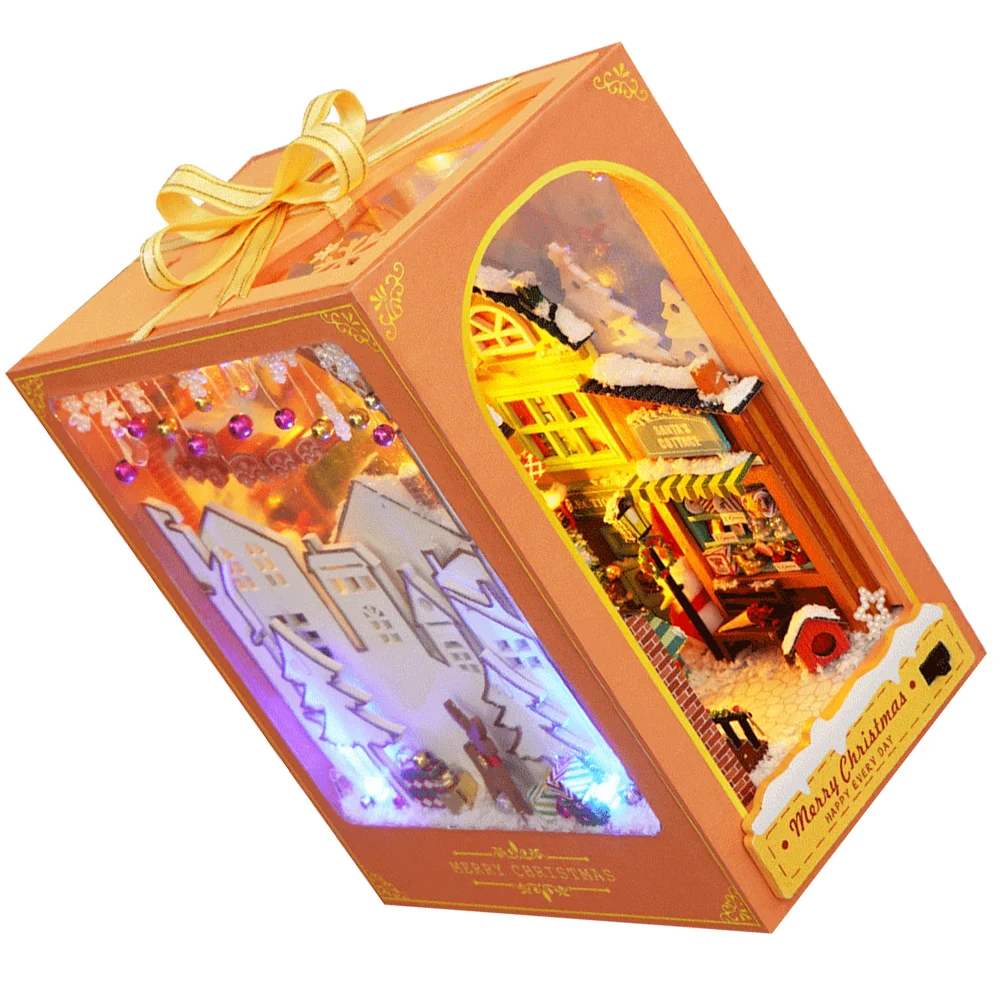 

House 3D DIY Bookend Display Model Wooden Assembled Cabin Paper Assembly Unfinished Small Building