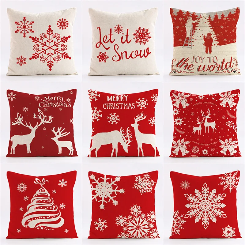 

Linen Christmas Pillow Covers 45x45 Cushions Covers Christmas Decorations for Home Snowflake Xmas Tree Elk Pillowcase Home Decor