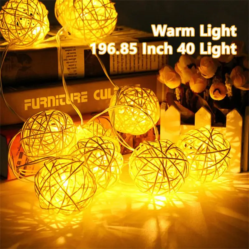 

Rattan Ball Christmas Lights LED String 5m 40 Bulbs Sepak Takraw Colorful Garland Diameter Ball Holiday Decoration Fairy Lamp
