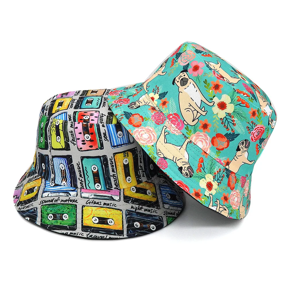 

Cartoon Fisherman Hat Bob Gorros Anime Dog Skull Letter Print Bucket Hats Hip Hop Fishing Caps For Women Men