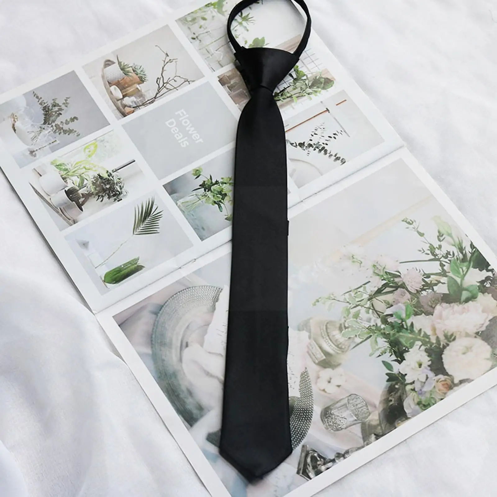 

Pre-tie Zipper Necktie Men Women Slim Narrow Neck Tie Matte Clip Black Safety Business Butler Tie Funeral Color Tie Retro H5x2