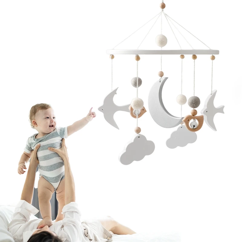 

1pc Baby Wooden Bed Bell Cartoon Bird Mobile Rattles Toy 0-12 Months Carousel Crib Holder Arm Bracket Birthday Gift For Newborns
