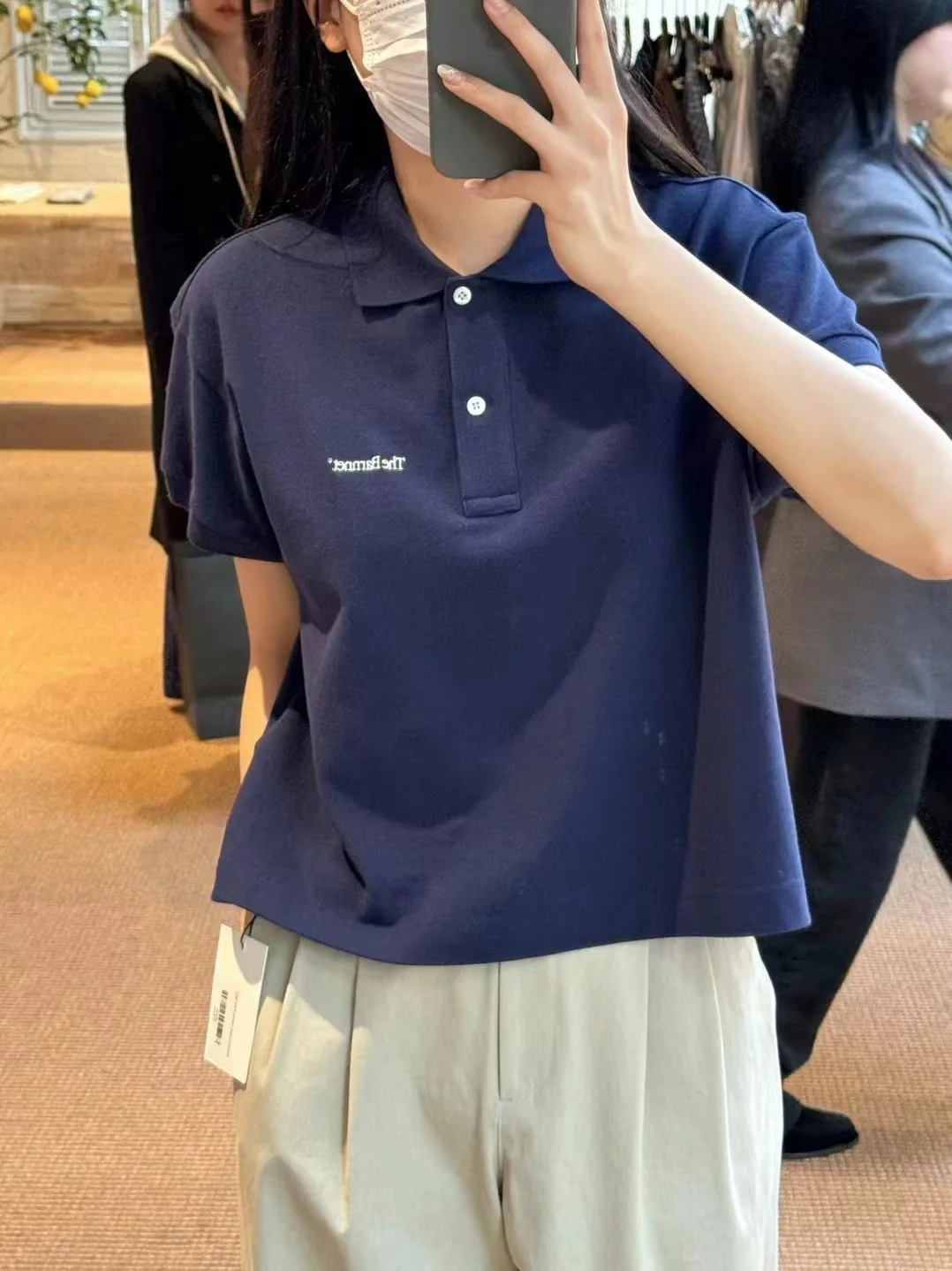 South korea the Barnnet Eight Milk Small Letter Embroidery Button Polo Lapel Loose Casual Short sleeve T-shirt Women