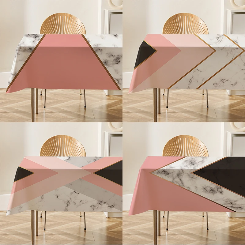 

Pink Marble Rhombus Triangle Flax Tablecloth Table Dustproof Cover Heat Resistant Kitchen Dining Room Decoration Multiple Sizes