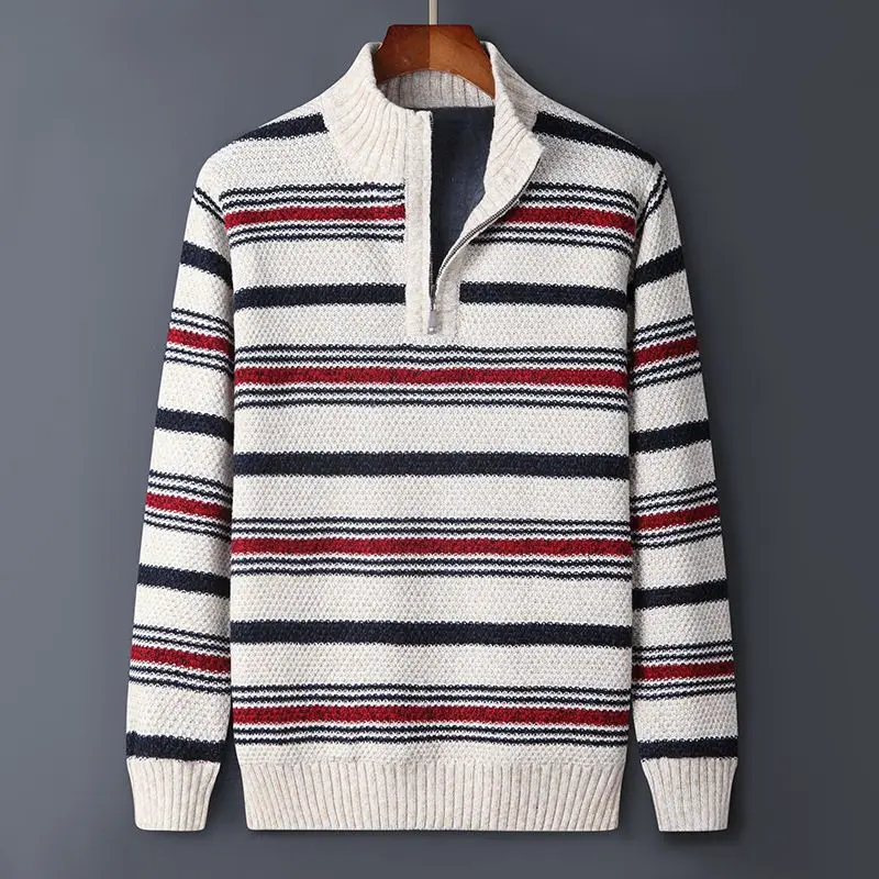 

Мужской свитер в контрастную полоску, верхняя одежда, вязаный пуловер для осени и зимы, в стиле преппи, повседневный мужской свитер с длинным рукавом W100
