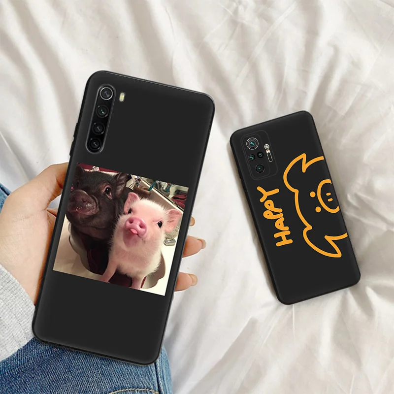 Фото Чехол для телефона Redmi A2, A1, K60, K50, K40, 9T, 9C, 9A, Note 9, 9S, 8T, 8, 7, Xiaomi CC9Pro, корова, свинка, кот, милая лягушка, мягкий черный противоударный чехол №3