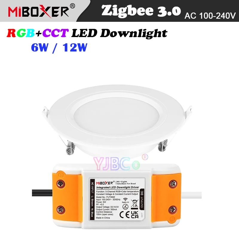 

Miboxer Zigbee 3.0 RGB+CCT 6W/12W LED Downlight AC110V 220V Ceiling Light Round Panel lamp Zigbee 3.0 Remote/APP/Voice Control