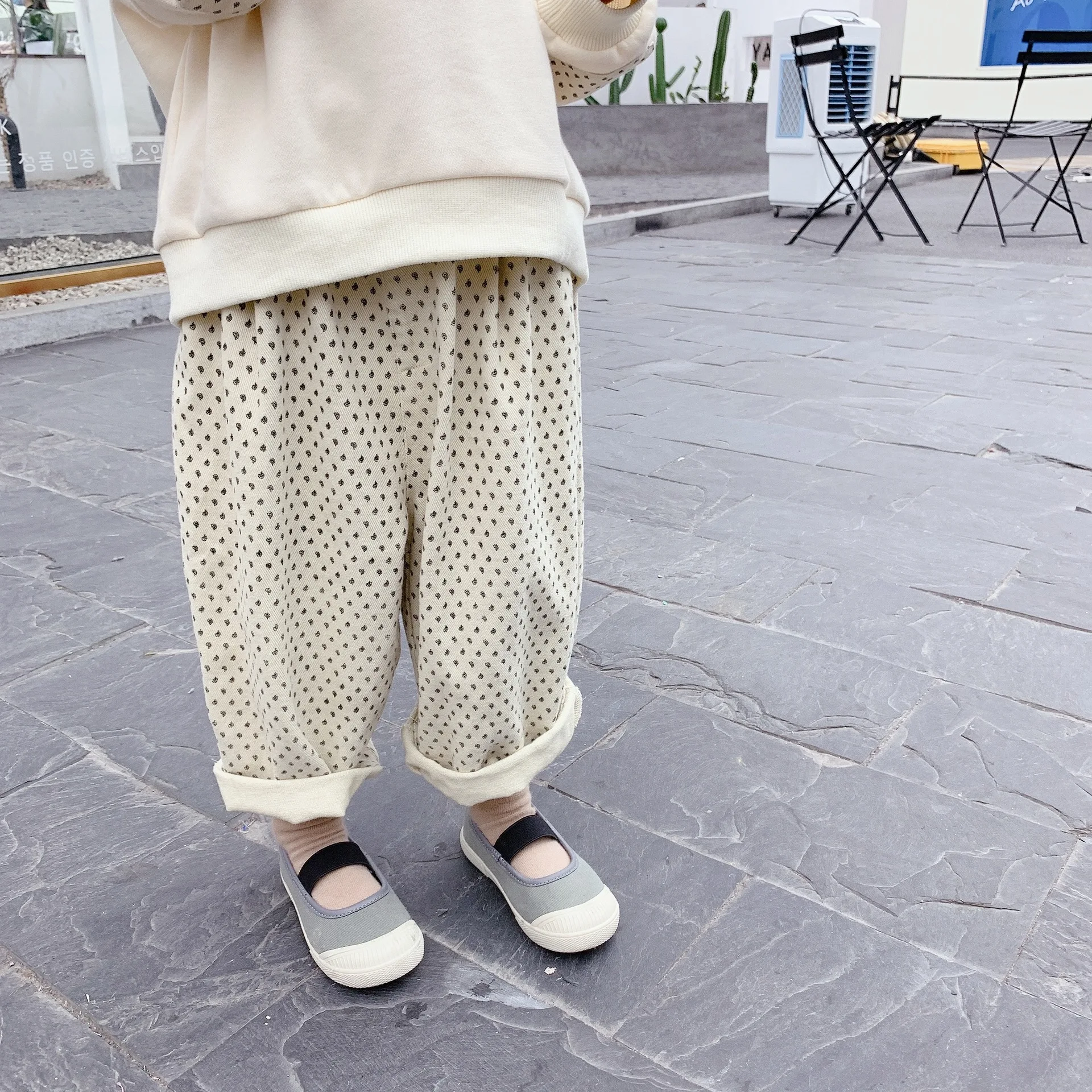 

RiniLucia 2023 New Kids Pants Boy Girl Trousers Autumn Loose Children Ankle-length Pants Kids Casual Print Loose Harem Pants