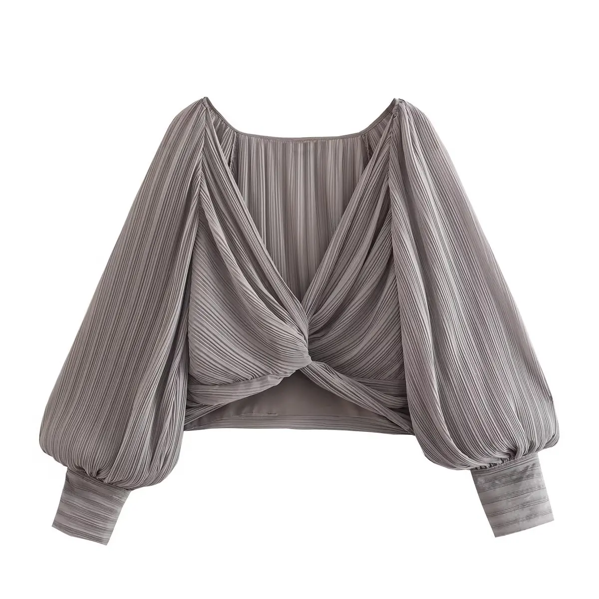 

Женская модная плиссированная блузка с узлом, сексуальный Повседневный пуловер с глубоким V-образным вырезом и рукавами-фонариками, рубашк...