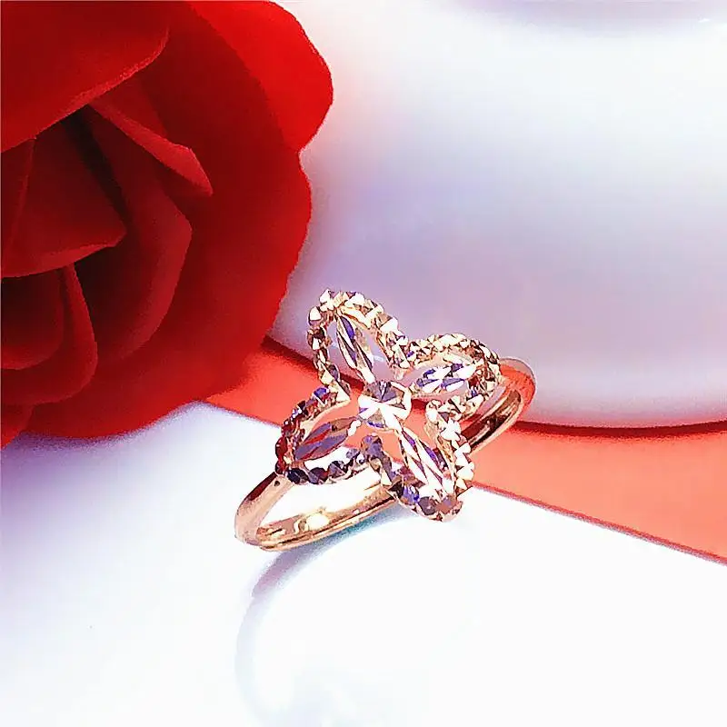 

Creative New Simple 585 Purple Gold Hollow Flower Rings for Women Opening Adjustable 14K Rose Gold Light Luxury Shining Jewelry