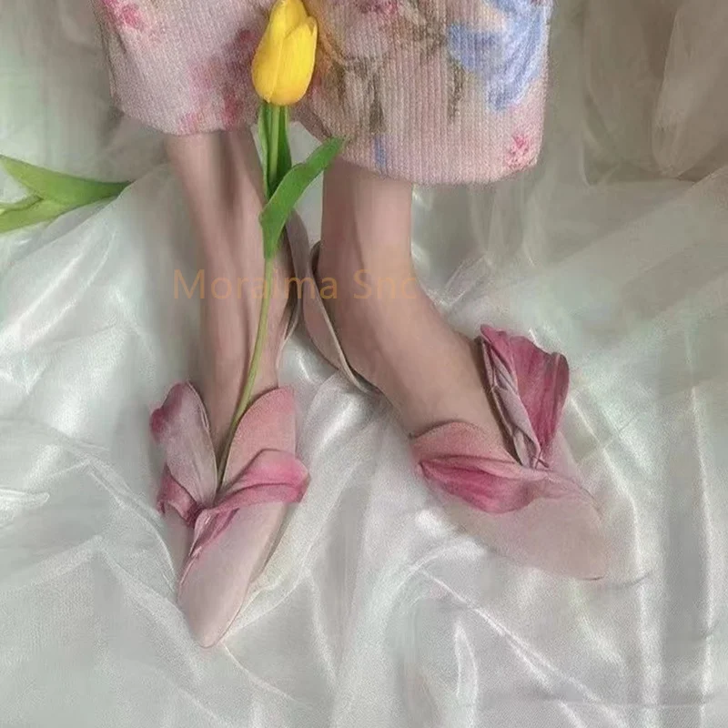 Niche Retro Flats Women Shoes 2023 Spring New French Sandals All-Match Slip On Petal Mary Jane Shoes Lady Daily Work Shoes