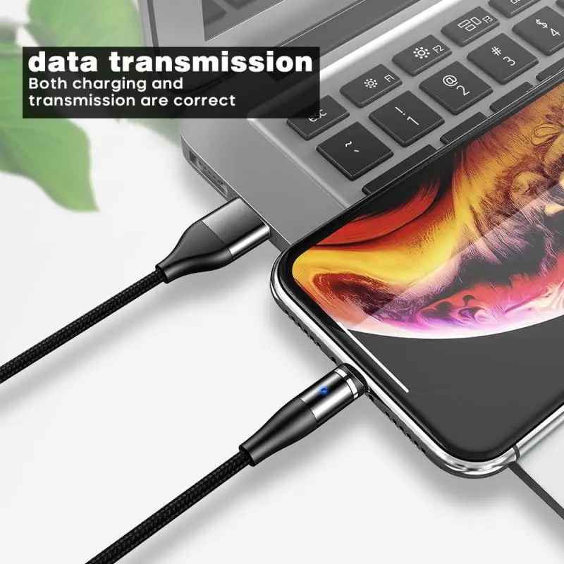 

360 Degree Rotation 3A Fast Charging LED Magnetic Micro USB Type C Cable For Android IPhone XS Max 11 12 Smartphone Cables