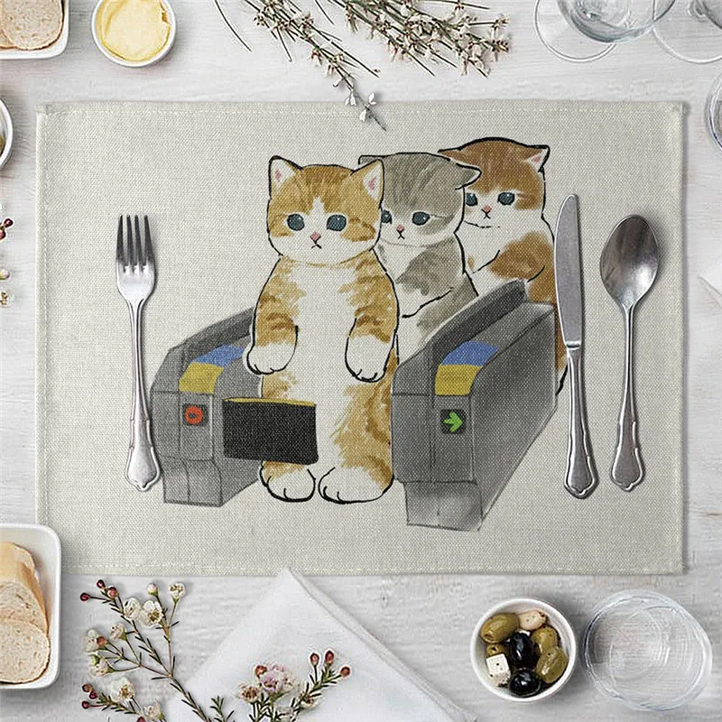 

Льняной коврик для стола Funny Cat Decorations