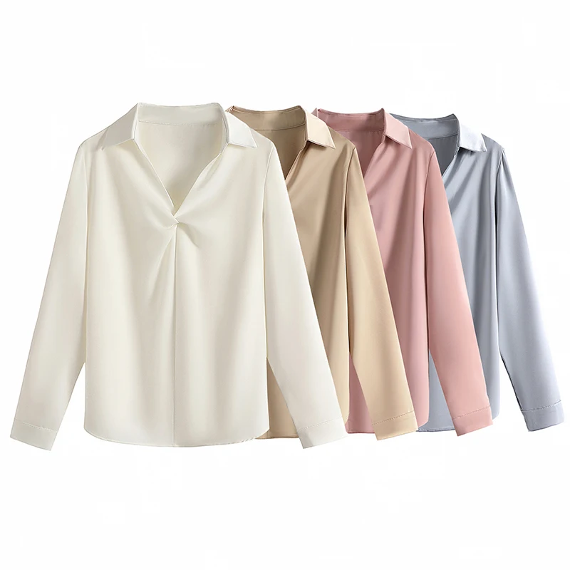 

Women's Career Commuter Interview Shirt Light Mature Style Chiffon Shirts Spring Autumn Solid Soft Elegant V-neck Blouse Female