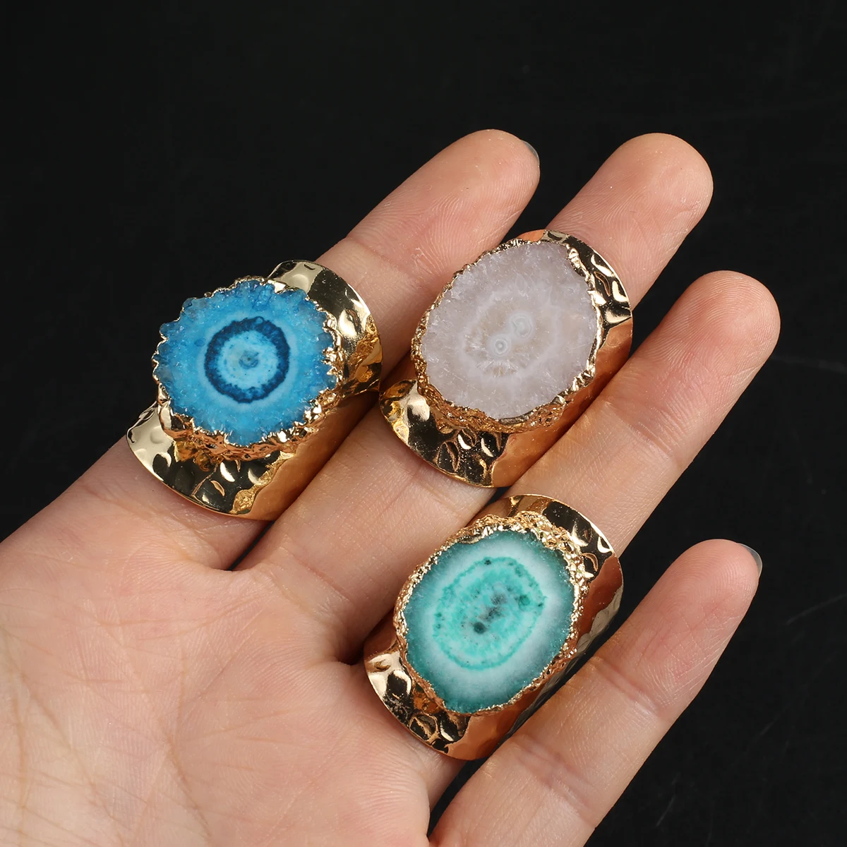 

4PCS Wholesale Price Natural Semi precious Stone Crystal Cluster Ring For Jewelry Valentine's Day Wedding Party Gift for women