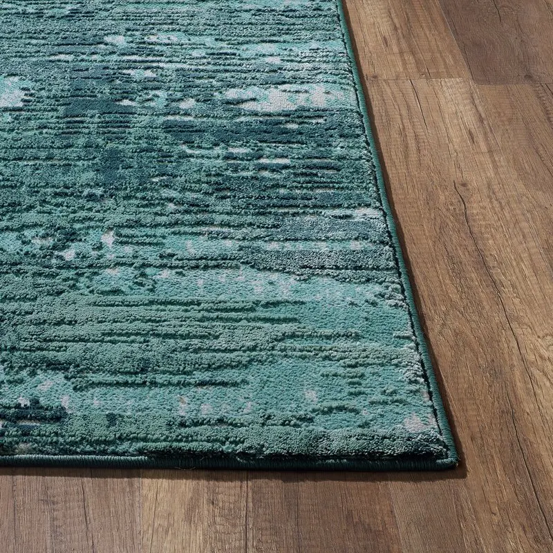 

Stylish, 8' x 10' Teal Abstract Indoor Low-Pile Rug for Living Room Home Decor