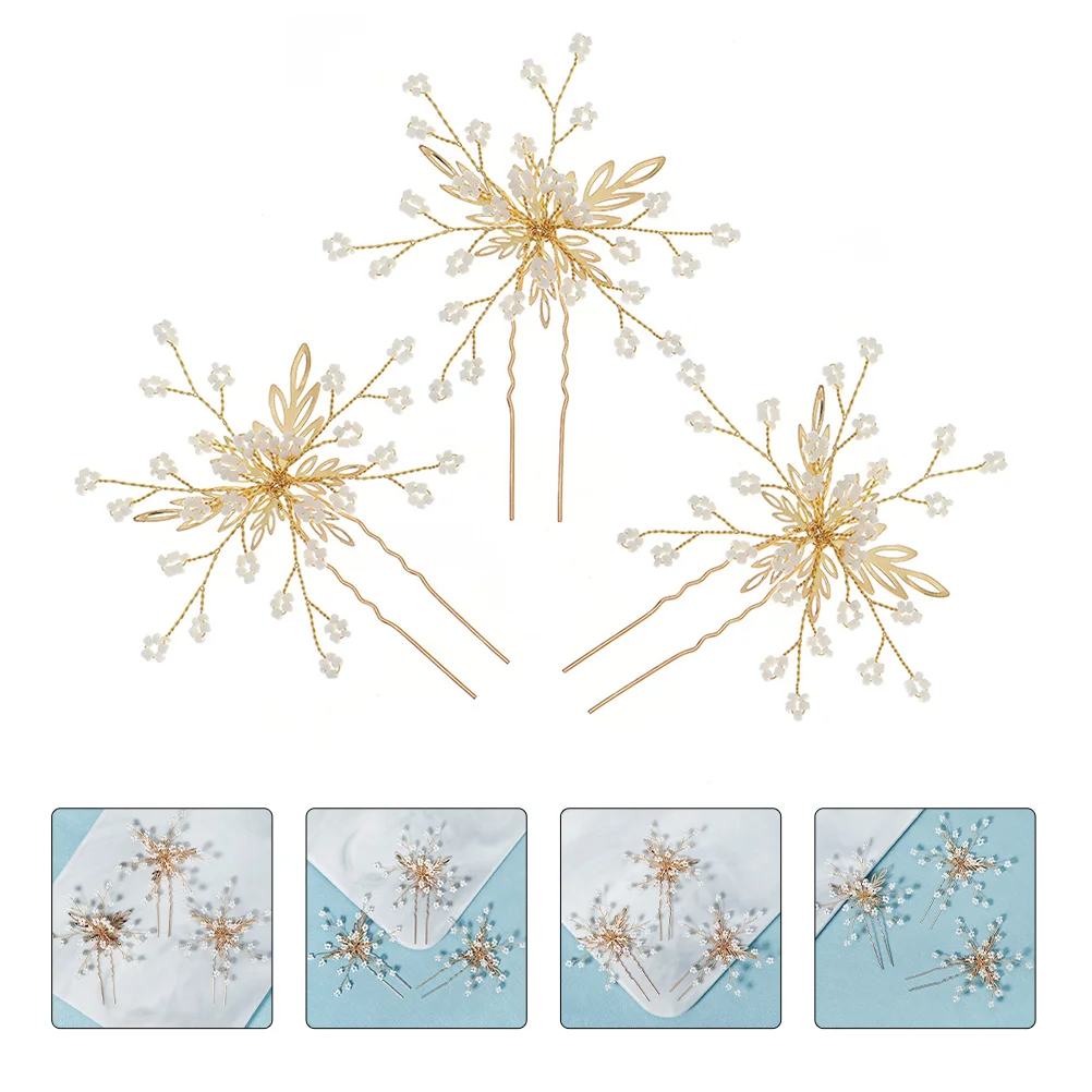 

3pcs U-shape Pearl Hairpins Elegant Bride Hair Clips Fashion Hair Accessories