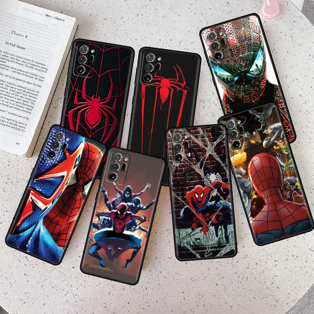 

Black Phone Case Coque for Samsung Galaxy Note 8 9 10 Plus Note20 Ultra F12 spiderman marvel superheroes Original Shockproof