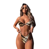 push up swimsuit leopard metal chain string bikini set womens bathing suits padded two piece swimming suits female biquini