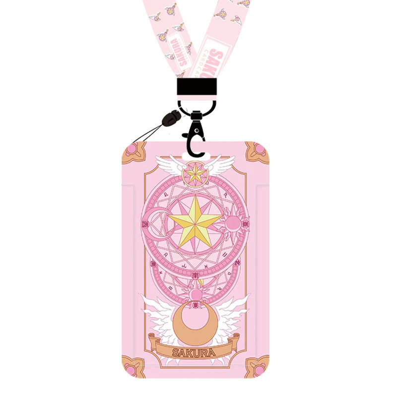 Anime Sakura Card Captor Card Case Keychain Keyring Lanyard Lady Cute Fun ID Card Pass Badge Phone Holder Cosplay Props Gift
