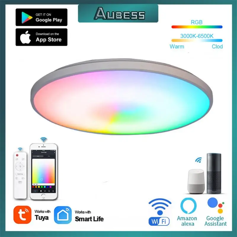 

Умный потолочный светильник Tuya, светодиодная лампа RGB с Wi-Fi, управлением через приложение, голосовым управлением и Alexa, для украшения гостино...