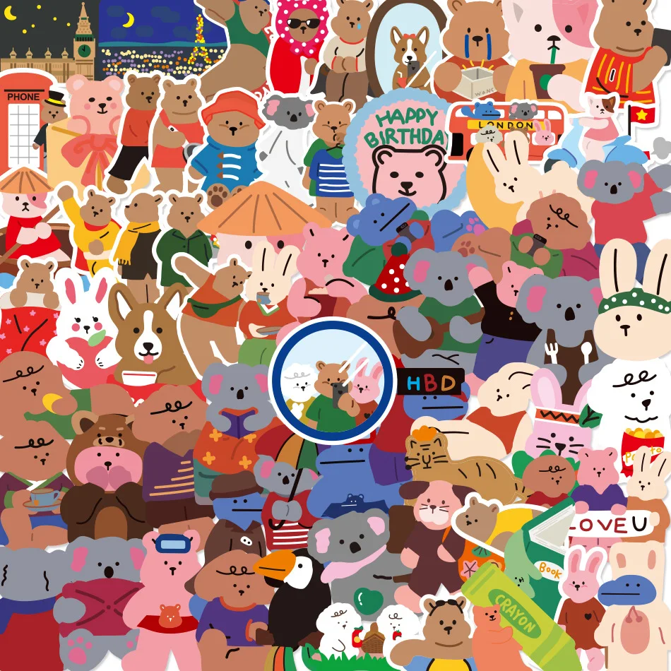 

50pcs Cute Cartoon Bear Sticker Hand Account Guitar Skateboard Sticker Kawaii Waterproof Stickers Pack Laptop Skin Toys for Girl