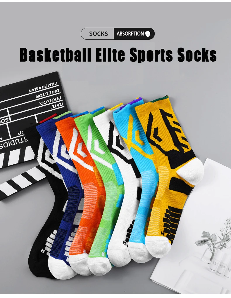 3PCS Men's Sports Basketball Socks Outdoor Soccer Running Trekking Cycling Breathable Sweat-Wicking Towel Soles Cushioned Socks